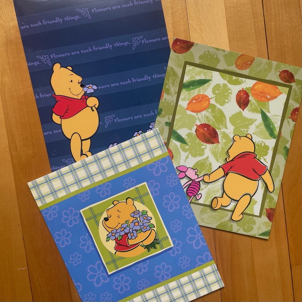 3 x NEW Disney Winnie the Pooh Unpunched Two Pocket Folders School Supplies
